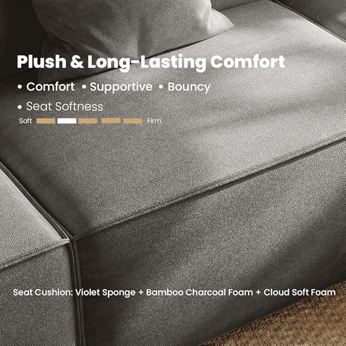 115" Power Sofa,Modular Sectional Couches for Living Room,Modern Large Sofa with Recliners,Comfy Velvet Cloud Couch with Deep Seat with 1 Ottoman,Pet Friendly,Free Combination for Home(Dark Gray)