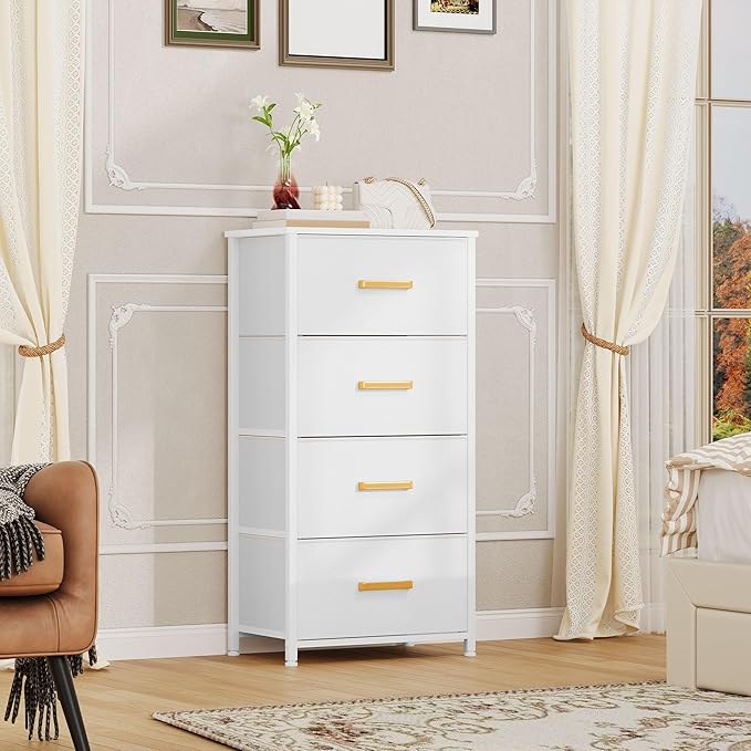 DWVO Dresser with 4 Drawers - Fabric Storage Tower, Organizer Unit for Room, Living Room, Hallway, Closets