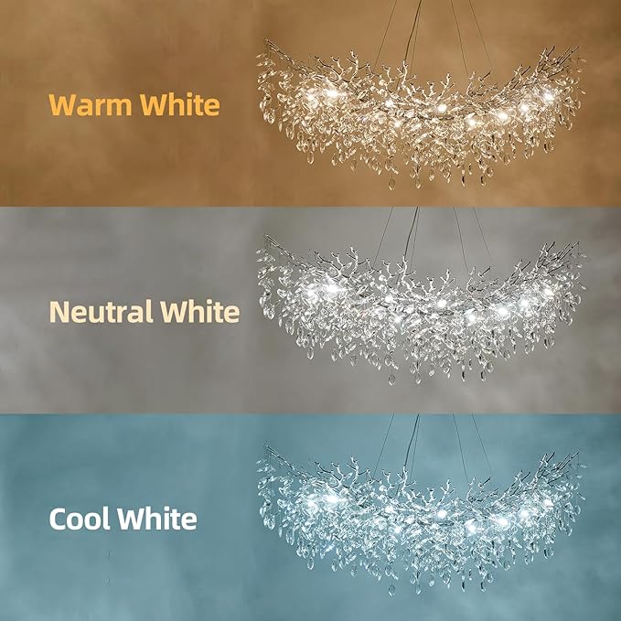 Modern Chrome Rectangular Chandelier for Living Room, 55" Luxury K9 Crystal Raindrop Light Contemporary 16 Light Tree Branch Chandelier for Kitchen Island, Living Room, Dining Room