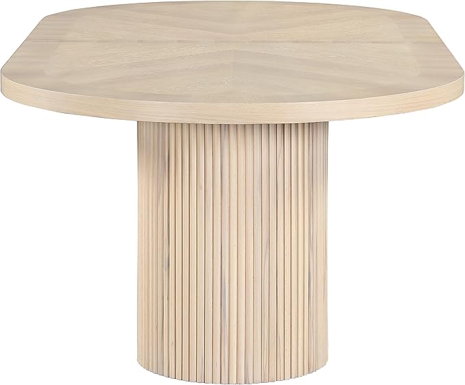 Meridian Furniture 725Oak-T Belinda Collection Mid-Century Modern Solid Wood White Oak Veneer Dining Table, Oval Design, Fluted Bases, 2 Leaves Included, 90"/106.5"/123" W x 47.5" D x 31" H, White