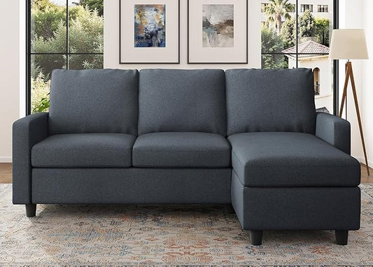 HONBAY Convertible Sectional Sofa Couch, L Shaped Couch with Reversible Chaise, Mid Dark Grey