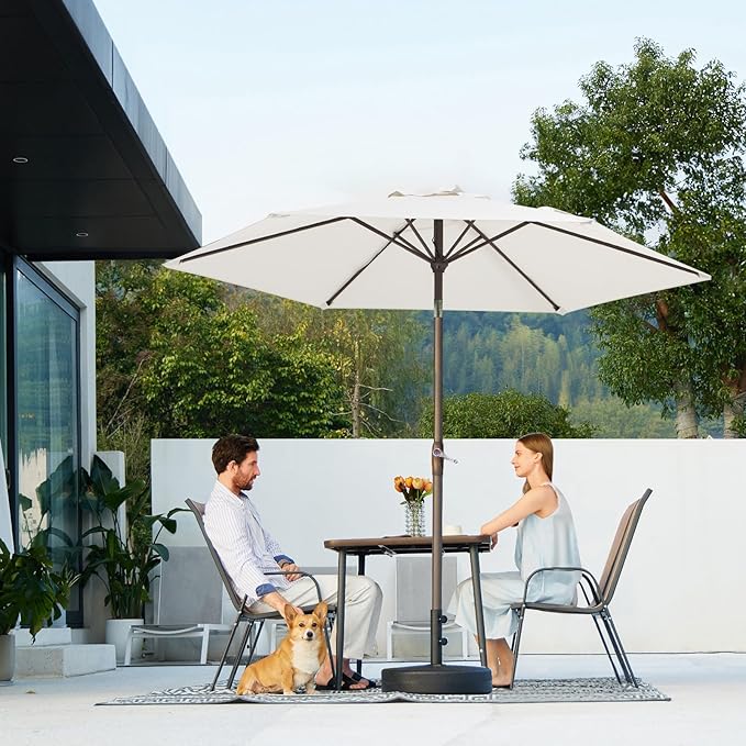 JEAREY 7.5FT Patio Umbrella Outdoor Market Umbrella with 6 Sturdy Ribs, Push Button Tilt/Crank Table Umbrella for Garden, Deck, Backyard and Pool, Off-White