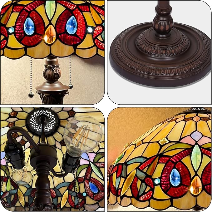 Capulina Tiffany Lamp Stained Glass Floor Lamp 2-Light 16x16x63 Inches Antique Victorian Cream Brown Industrial Dark Bronze Pole Tiffany Style Standing Lamp for Living Room Bedroom Home Office