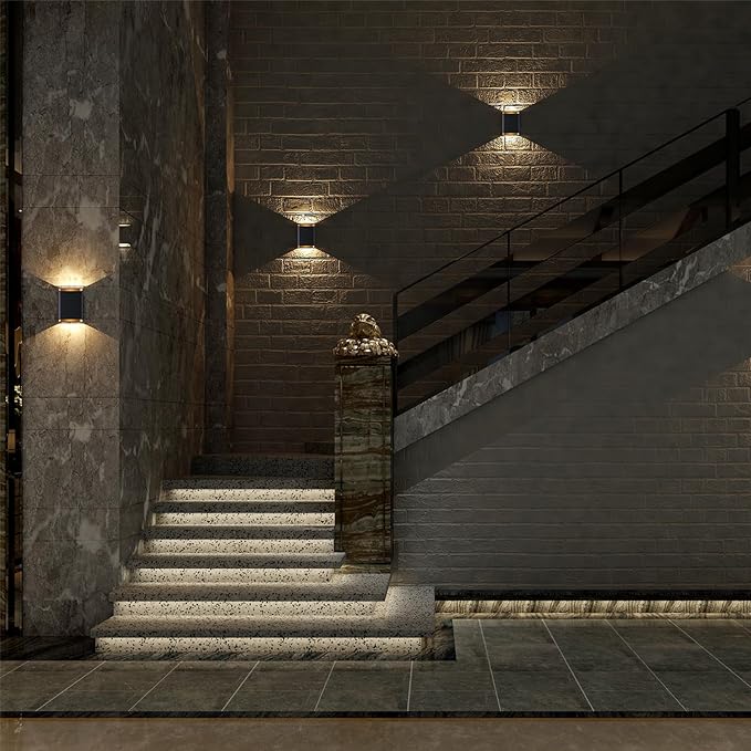 Wall Lights for Bedroom Up and Down Indoor Wall Light, Outdoor Wall Sconces LED Dimmable, 7.8 Inch Modern Porch Light, IP65 Waterproof Wall Lamp for Yard,120-277V,15.5W 3000K CRI90+ (Black)