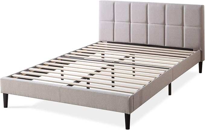ZINUS Lottie Upholstered Platform Bed Frame with Short Headboard, Mattress Foundation, Wood Slat Support, No Box Spring Needed, Easy Assembly, Beige, Full