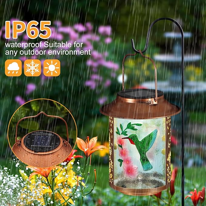 Solar Lanterns Outdoor Waterproof,Birthday Gifts for Women Mom Grandma Garden Decor,Hanging Solar Lights Wall Mount Decorations for Yard,Front Porch,Patio,Lawn Pathway Landscape(Hummingbird)