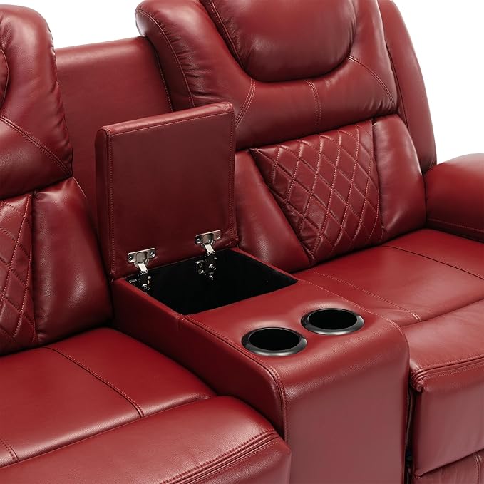 ERYE 73-Inch Oversized Manual Reclining Sofa with LED Strip and Cupholders for Living Room Home Theater, Multifunctional Faux Leather Loveseat Manual Recliner Couches | Storage Console, Cup Holder, LED Light Strips