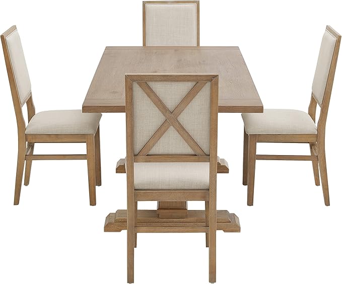 Crosley Furniture Joanna 5-Piece Modern Farmhouse Dining Table Set for 4 with Upholstered Chairs, Rustic Brown/Creme