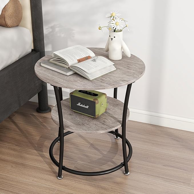 BOFENG Round Coffee Table,2-Tier Center Table with Storage Shelf for Living Room, Bedroom,Small Spaces,Circle Coffee Tables with Sturdy Metal Frame,Easy Assembly,Black+Grey
