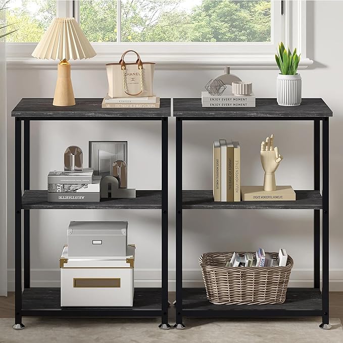 VECELO Tall End Side Table,30" Height Nightstand with 3-Tier Storage Shelf for Living Room Bedroom Office Hallway Study