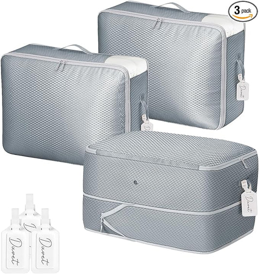 Comforter Storage Bag 66 L - 3 Pack Blanket Storage Organizer Compression Bags, Large Capacity Ultra Space Saving Self Organize for Bedding, Pillow, Duvet, Sheet Storage with Zipper Window