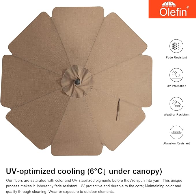 MASTERCANOPY 9ft Olefin Valance Patio Umbrella with Tilt Crank, 5-Year-Non-Fading Canopy & 8 Fiberglass Ribs for Deck, Patio, and Garden, Red & Orange Multi-Stripes