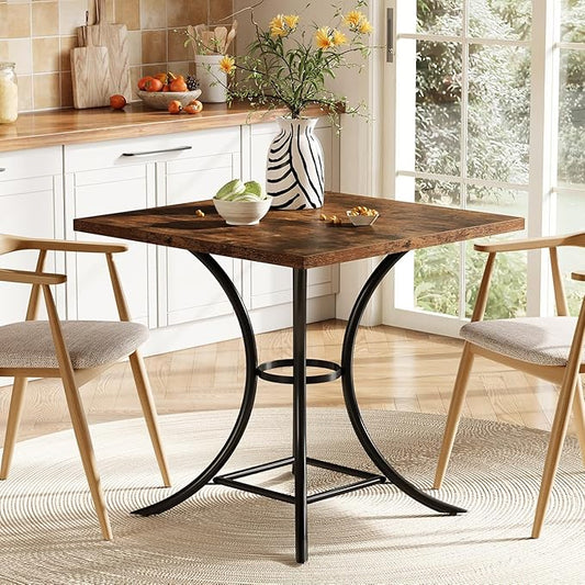 LITTLE TREE 31.5" Square Dining Table for 2-4, Dining Room Table with Footrest Design, Farmhouse Dinner Tables with Metal Legs for Dining Room, Living Room, Restaurant (Table Only)