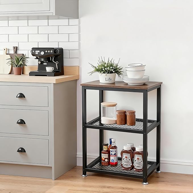 VECELO Tall End Side Tables,30" Height Nightstand with 3-Tier Storage Shelf for Bedroom Living Room, Easy Assembly,Industrial Style, Brown