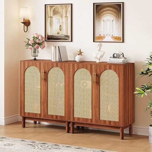 LITTLE TREE Sideboard Buffet Cabinet, Sideboard Cabinet with 4 Doors, 59-Inch Modern Credenza for Kitchen, Entryway, Living Room and Dining Room
