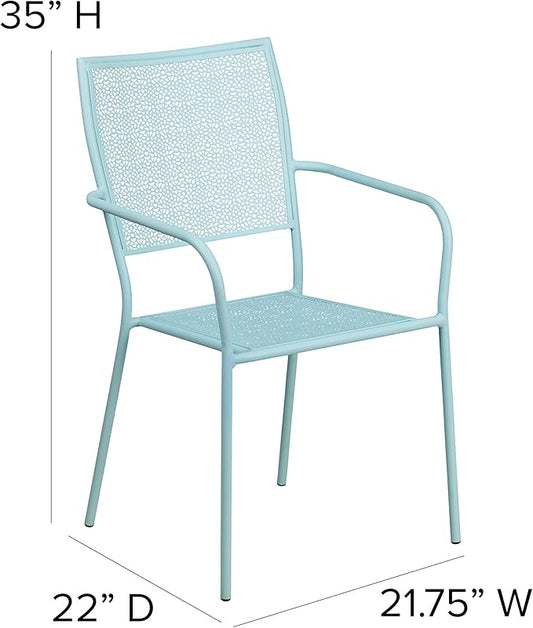 Flash Furniture Oia Commercial Grade 5 Pack Sky Blue Indoor-Outdoor Steel Patio Arm Chair with Square Back