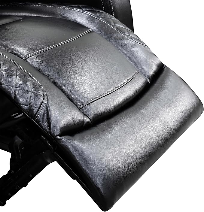 Power Recliner Chair for Living Room, Breathing Leather Reclining Chair with LED Lighting, USB Charging Port and Armrest Hidden Storage (Black Upgared)