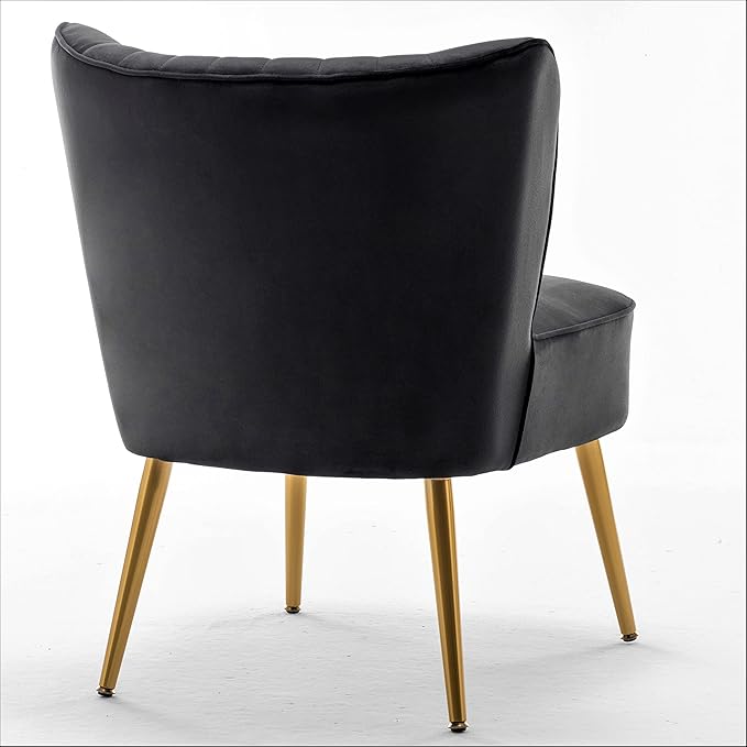Modern Velvet Accent Chair for Living Room, Bedroom, or Entryway, Stylish and Comfortable Armless Design with Metal Legs, Black