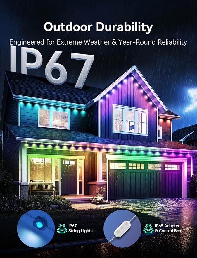 Permanent Outdoor Lights for House, RGB+IC IP67 Waterproof Smart Eave Lights 150ft with 108 LED, Eternity Lighting for Holiday Daily Decor, Work with Remote, APP