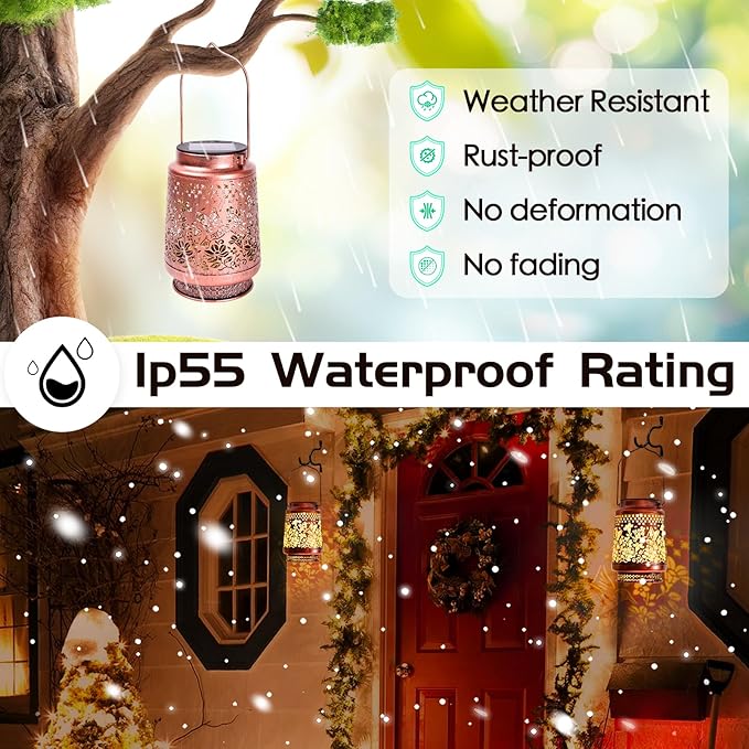 Butterfly Outdoor Solar Lanterns Decor, Nelyeqwo Waterproof Hanging Solar Lights Gifts for Women Men Metal Lantern Decor for Garden Patio Lawn Porch Backyard Tabletop Pathway Landscape