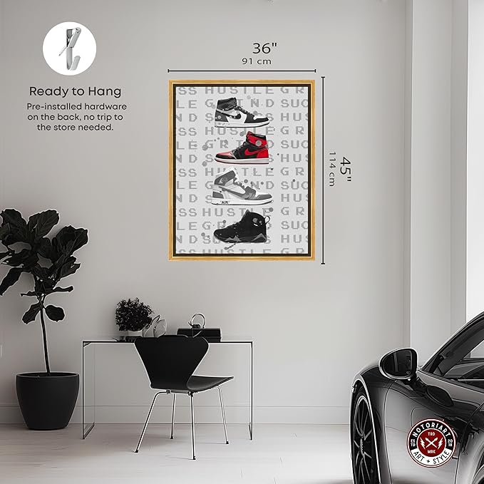 Hype Sneakers Framed Sneaker 1 Piece Canvas Wall Art, 37.5" x 46.5", Gold Frame