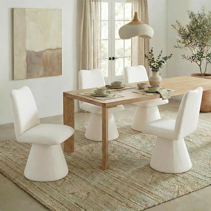 Swivel Dining Chairs Set of 4, Modern Upholstered Dining Chair Mid Century Kitchen Chairs with High Back, 360 Degree Rotating Vanity Chair for Dining Room, Bedroom, Farmhouse, Beige