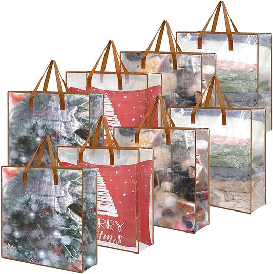 8 Pcs Clear Wreath Storage Bags 26 Inch St. Patrick's Garland Container Door Garland Holiday Wreath Storage Holder with Handle and Zipper Heavy Duty Plastic Packing Totes(Camel)