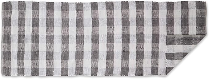 DII Buffalo Check Rug Collection, Hand Dyed Reversible Chindi Rug, Runner 2'3"x6', Gray