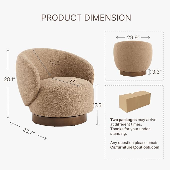 Swivel Accent Chair Round Barrel Armchair Upholstered Performance Fabric for Living Room Bedroom Waitingroom,2 Box,Sand