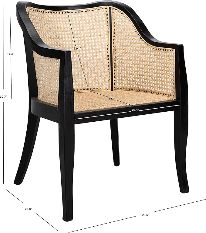 SAFAVIEH Home Collection - Maika Black & Natural Brown Solid Wood & Cane Rattan Dining Chair, Fully Assembled (DCH9500D)
