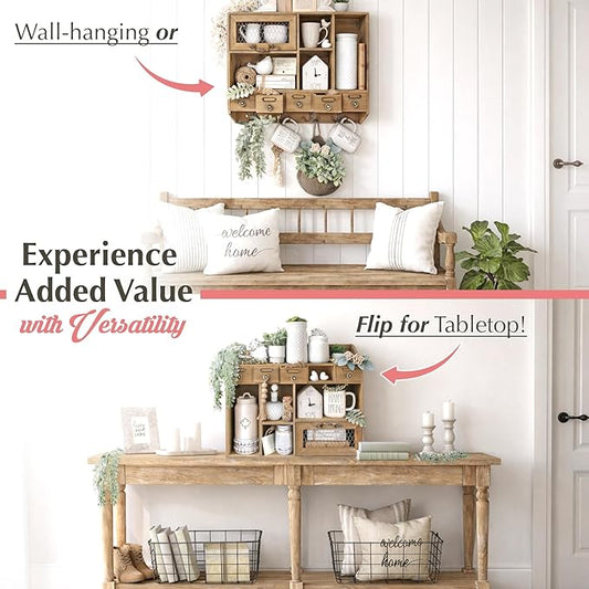 Felt Creative Home Goods Farmhouse Medicine Cabinet Organizer – Rustic Chicken Wire Wall Shelf with Hooks | Apothecary Shelf & Bathroom Wall Cabinet for Vintage Storage Farmhouse Shelves