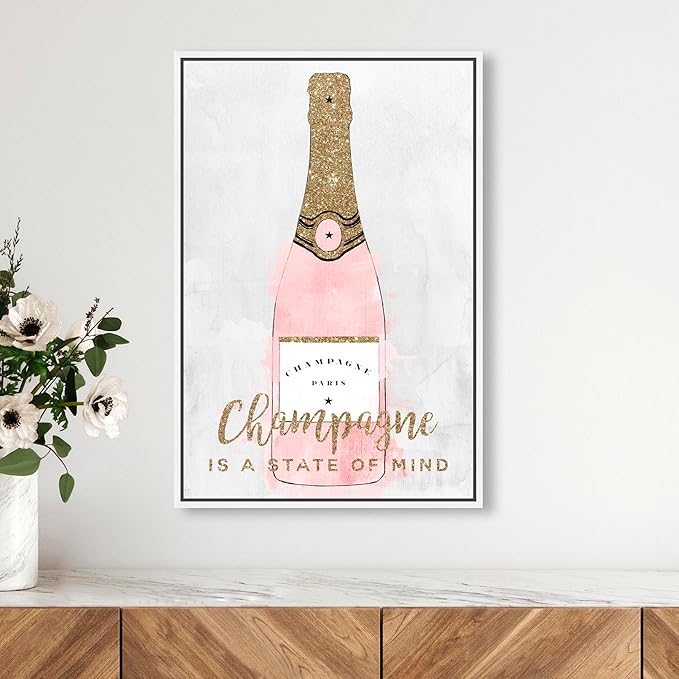 The Oliver Gal Artist Co. Drinks and Spirits Wall Art Framed Canvas Prints 'Champagne Mind Glitter' Champagne