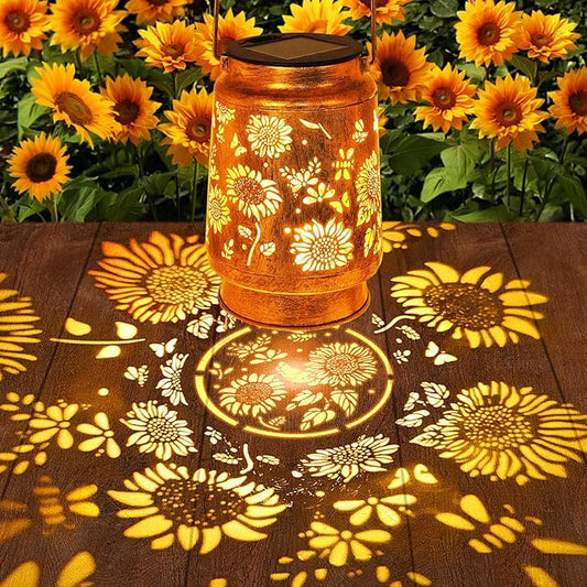 Sunflower Solar Lanterns Outdoor Waterproof, Gifts for Women Mom Grandma Birthday, Metal Hanging Lantern Solar Lights LED Decoration with Shepherd Hook Outside for Yard, Patio, Porch, Garden Decor