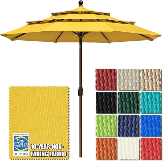 EliteShade USA 10-Year-Non-Fading 9ft 3-Tier Market Patio Umbrella, Commercial Grade Outdoor Table Umbrella with Crank Open, Windproof & UPF 50+ UV Protection, Heavy Duty Ventilation for Garden, Deck, Pool, Backyard, Beach & Bistro, Sunflower Yellow