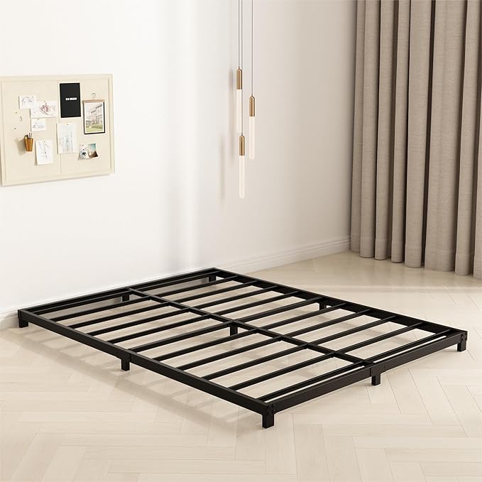4 Inch King Size Bed Frame, Heavy Duty Metal Platform Low King Bed Frame, No Box Spring Needed, Noise Free, Easy Assembly, Black