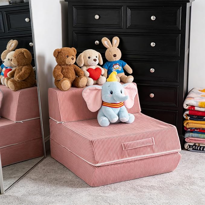 Trenda Folding Sofa Bed, 16lbs Convertible Sleeper Chair with Removable Back Pillow & Handle, Washable Cover Solid Foam Fold Out Chair Bed for Living Room, Apartment, Guest, Single, Pink