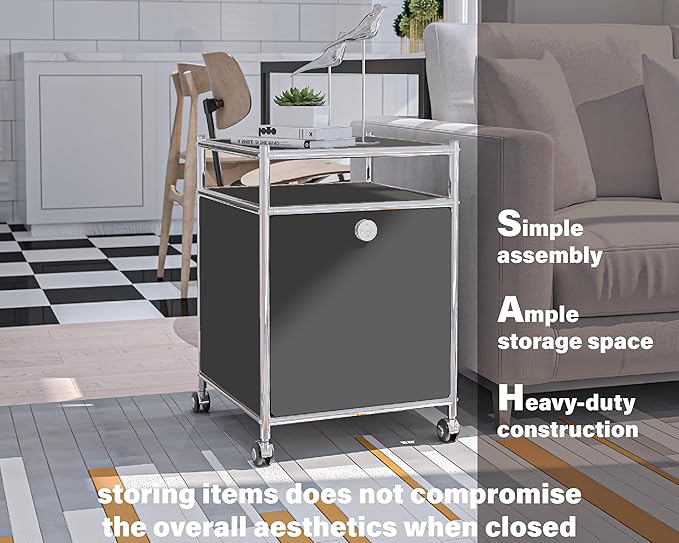 Matte Storage Cart with Flap Door, Large Capacity Storage Cart with Detachable Wheels, DIY Modern Home Furnishing, Great for Home, Office, Bedroom, Kitchen (Grey)