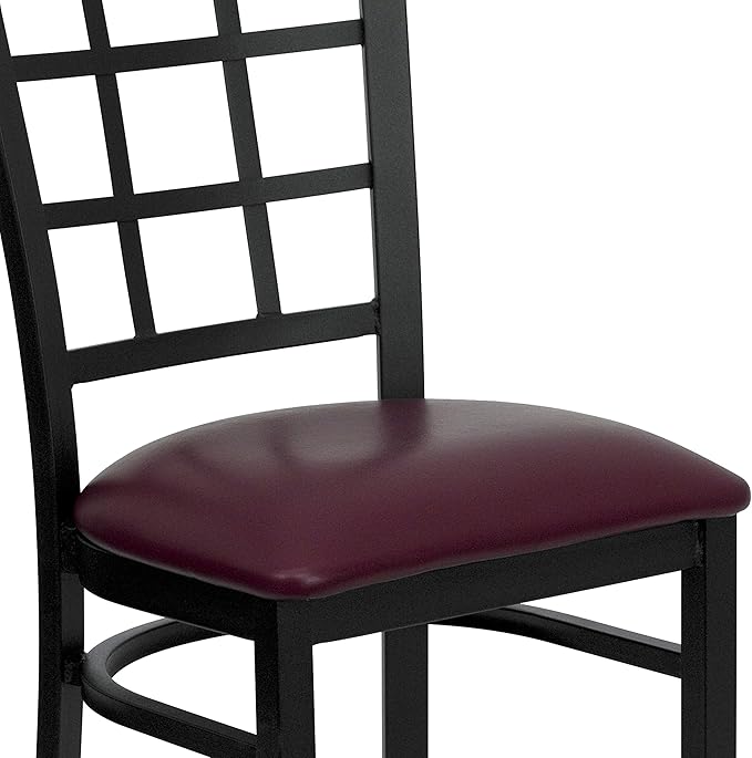 Flash Furniture 4 Pack HERCULES Series Black Window Back Metal Restaurant Chair - Burgundy Vinyl Seat