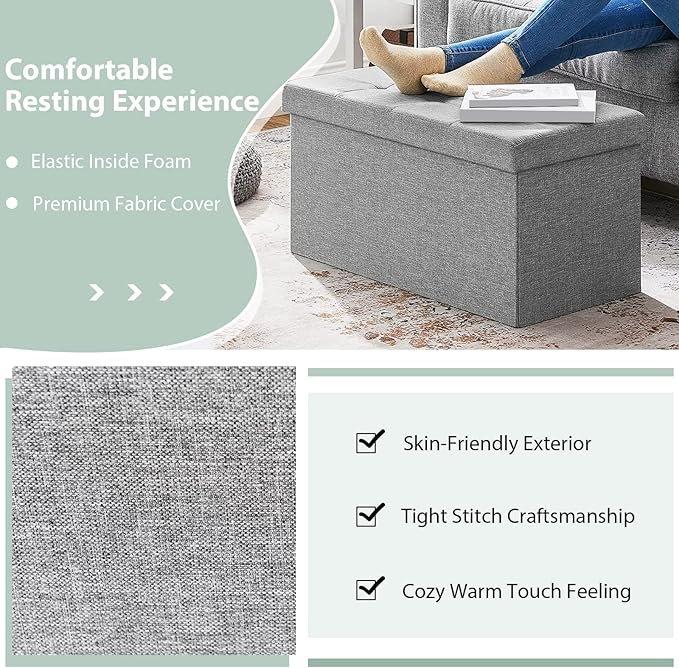 Giantex Storage Ottoman Footrest 31.5 Inch Fold-able Storage Organizers with Removable Storage Bin, Padded Seat for Living Room, Bedroom, Entryway