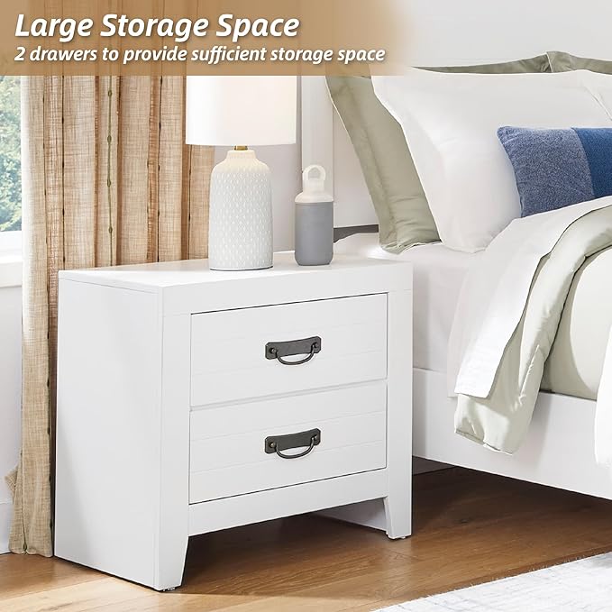 Signature Design by Ashley Binterglen Casual 2 Drawer Nightstand with Safety Stop, 23.63" Tall, White