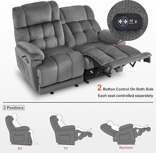MCombo 58.7" Zero Gravity Power Loveseat Recliner with Heat and Vibration Massage, Reclining Loveseat Sofa with USB Ports for Living Room, Fabric 6237 (Grey)