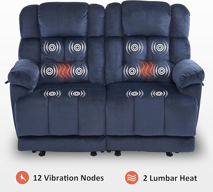 MCombo 58.7" Zero Gravity Power Loveseat Recliner with Heat and Vibration Massage, Reclining Loveseat Sofa with USB Ports for Living Room, Fabric 6237 (Navy Blue)