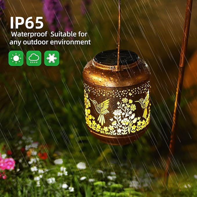 2Pack Hummingbird Solar Lanterns Outdoor Waterproof Birthday Gifts for Women Mom Grandma Metal Solar Decorative LED Lantern Outside for Garden Decor, Yard, Patio, Porch, Backyard, Pathway, Landscape
