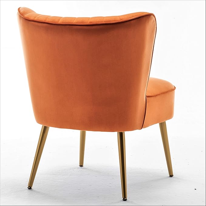 Modern Velvet Accent Chair for Living Room, Bedroom, or Entryway, Stylish and Comfortable Armless Design with Metal Legs, Orange Red