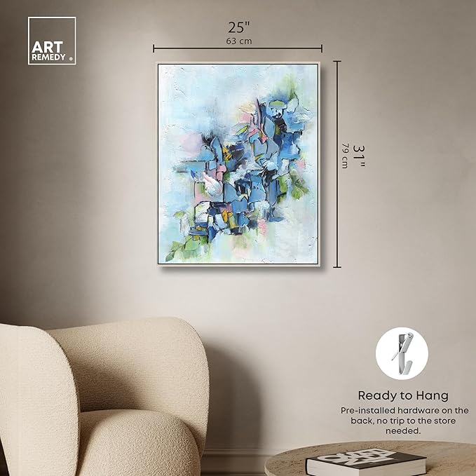 Art Remedy Poesy Canvas Modern Blue Abstract Wall Art, Silver Frame, 24" x 30"