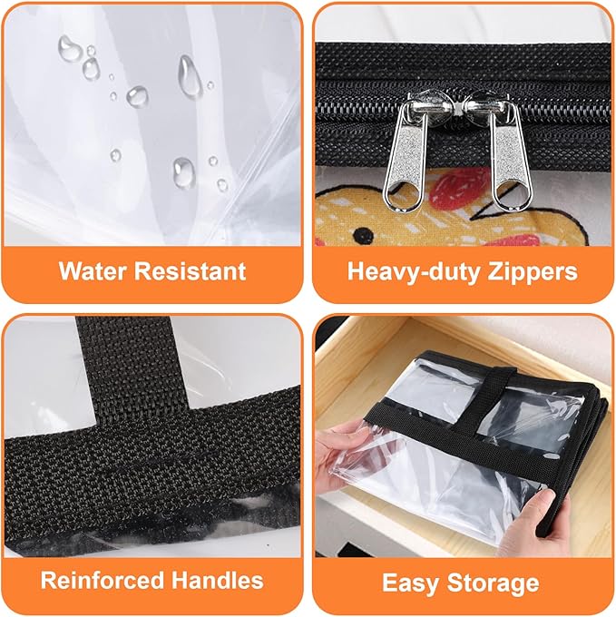 Clear Clothes Storage Bags, 4 Pack Closet Organizers and Under Bed Storage Containers, Foldable Moving Bags with Zippers for Comforter, Blanket, Bedding, Duvet, PVC Packing Bags 60L