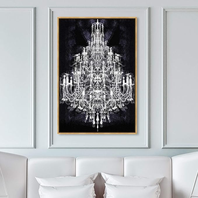 The Oliver Gal Artist Co. Fashion and Glam Framed Wall Art Canvas Prints 'Montecarlo Crystal' Chandeliers Home Décor, 30" x 45", White, Black