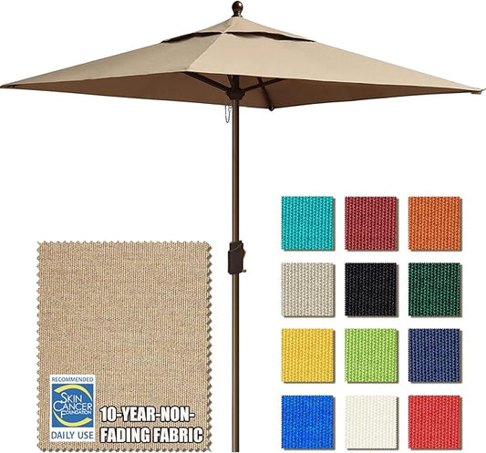 EliteShade USA 10-Year-Non-Fading 6x6Ft Square Market Patio Umbrella, UPF 50+ UV Protection Performance Sun Umbrella, Heavy Duty Commercial Grade Outdoor Table Umbrella with Crank, Windproof Vented Top for Garden, Pool, Deck and Outdoor Playsets, Heath...