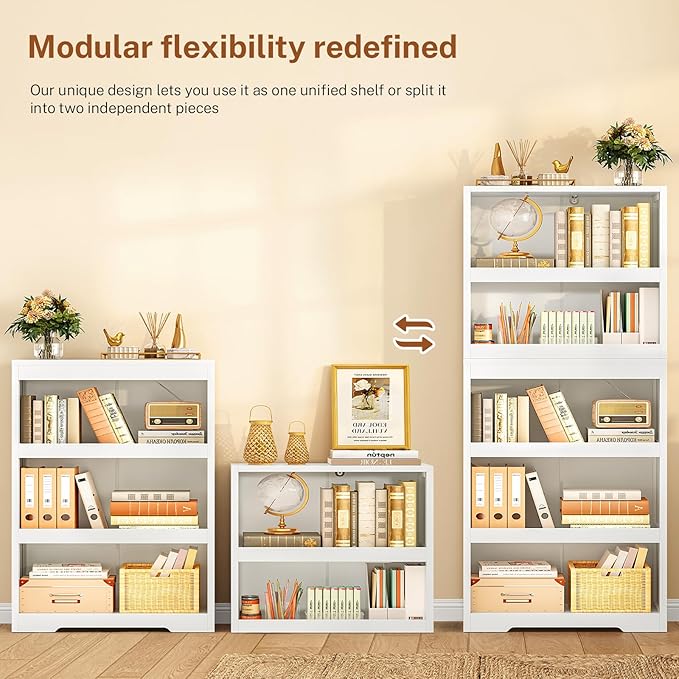 TEENFON 64.2" Tall Storage Cabinet, 5-Tier Open Storage Shelves, Split Free Standing Bookcase and Bookshelves, Modern Display Bookshelf for Office, Living Room, Bedroom