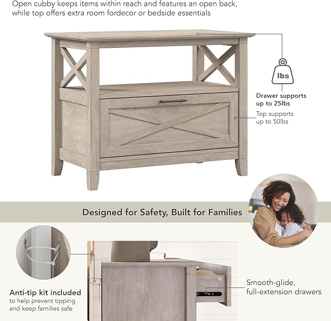 Bush Home 32-inch Nightstand with Drawer, Bedroom Furniture, Key West Collection, Washed Gray